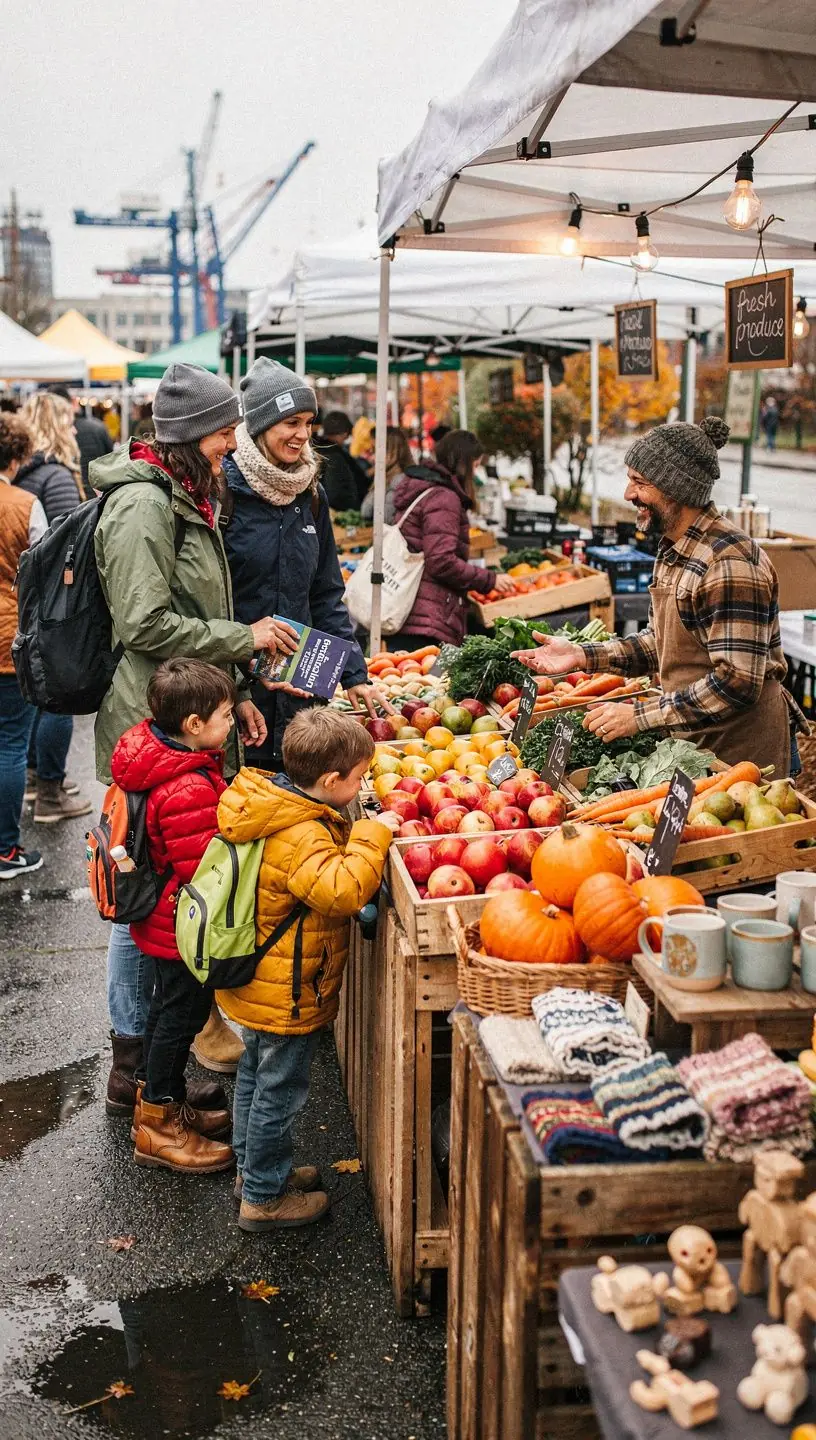 Семья, изучающая карту во время планирования своего путешествия по местным достопримечательностям.